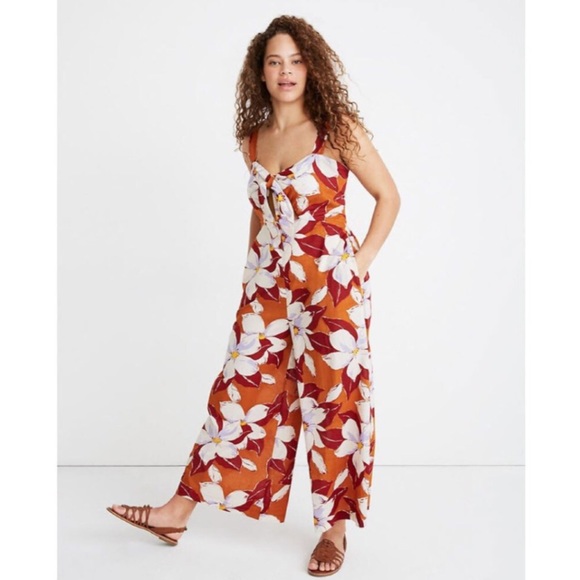 Madewell Island Magnolias Tie-Front Cover-Up Jumpsuit L - Picture 4 of 10